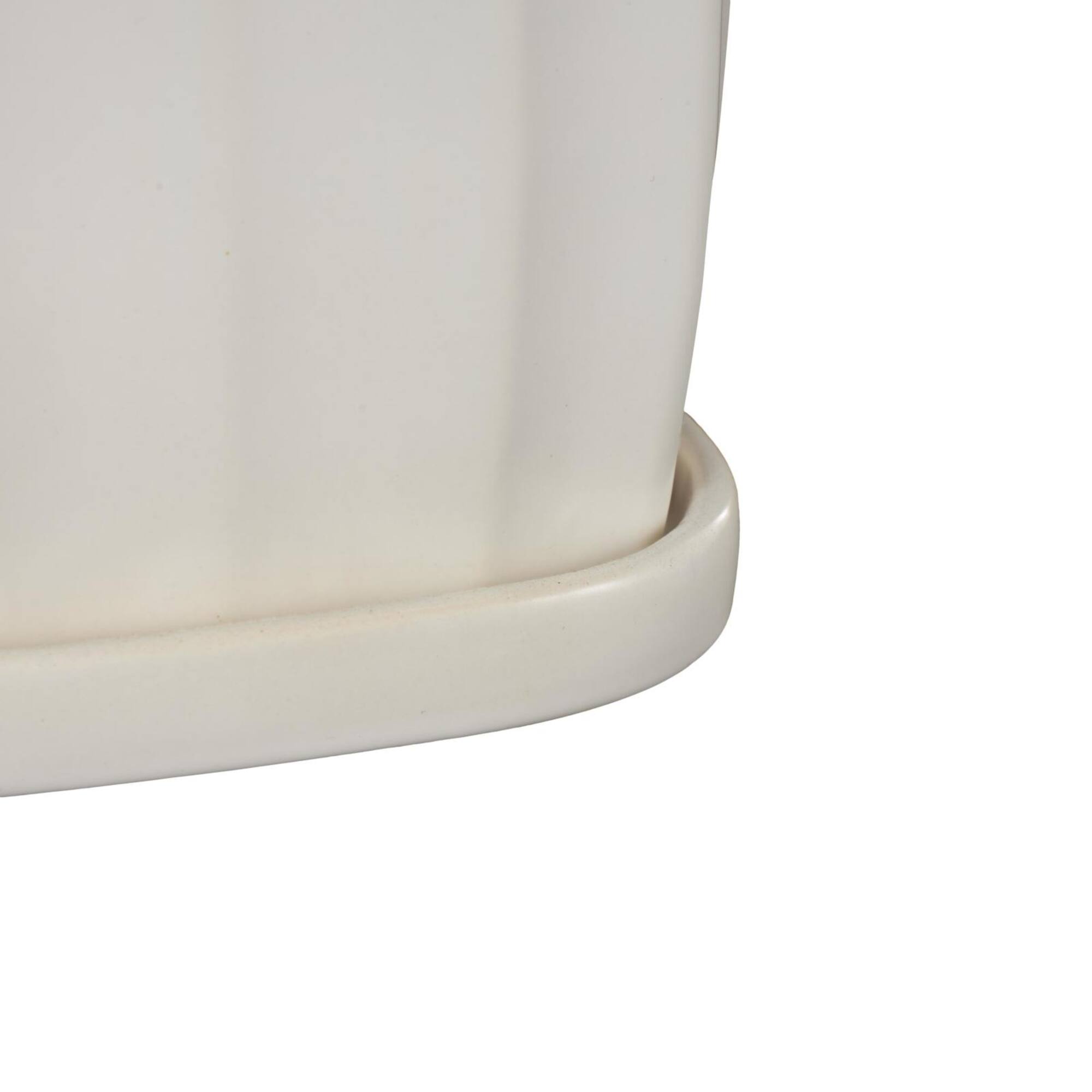 White Square Wide Groove Textured Ceramic Planter Set